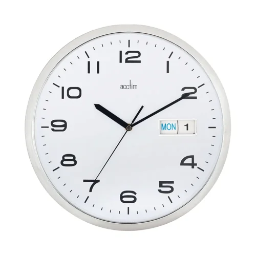 Acctim Supervisor Quartz Wal Clock With Day and Date Display 320mm Diameter Chrome and White - 21027 Acctim Supervisor Quartz Wal Clock With Day and Date Display 320mm Diameter Chrome and White - 21027