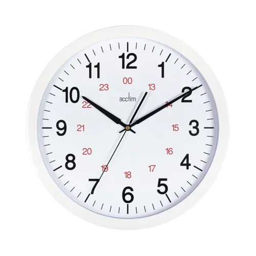 Acctim Metro Quartz 24 Hour Wall Clock 355mm Diameter White - 21202 Acctim Metro Quartz 24 Hour Wall Clock 355mm Diameter White - 21202