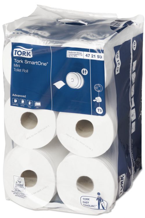 Tork SmartOne Mini Toilet Roll T9 2Ply 620 Sheets White (Pack 12) - 472193 Tork SmartOne Mini Toilet Roll T9 2Ply 620 Sheets White (Pack 12) - 472193