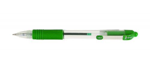 Zebra Z-Grip Retractable Ballpoint Metal Clip Medium Green PK12
