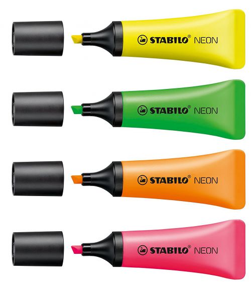 STABILO+NEON+Highlighter+Chisel+Tip+2-5mm+Line+Assorted+Colours+%28Wallet+4%29+-+72%2F4-1