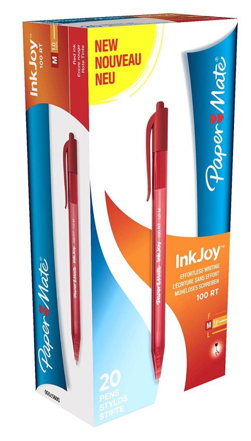 Paper Mate InkJoy 100 Retractable Pen Medium Tip Red PK20