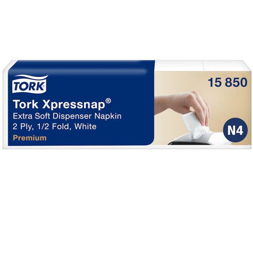 Tork Xpressnap N4 2-Ply Dispenser Napkins Extra Soft 2 Fold White (Pack 1000) - 15850 Tork Xpressnap N4 2-Ply Dispenser Napkins Extra Soft 2 Fold White (Pack 1000) - 15850