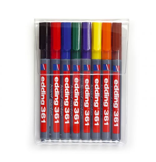 Drywipe Markers edding 361 Whiteboard Marker Bullet Tip 1mm Line Assorted Colours (Pack 8)
