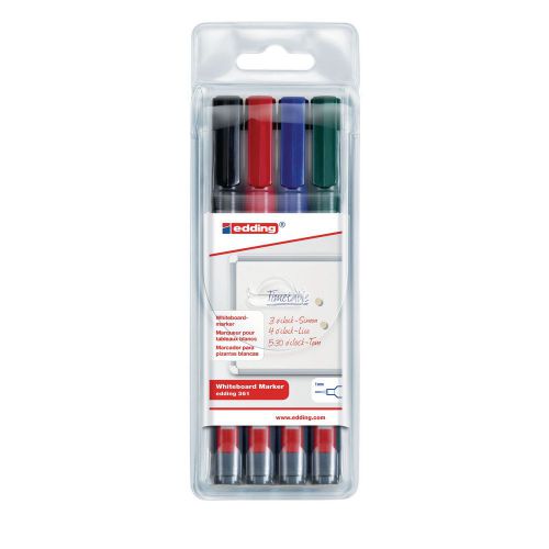 Drywipe Markers edding 361 Whiteboard Marker Bullet Tip 1mm Line Assorted Colours (Pack 4)