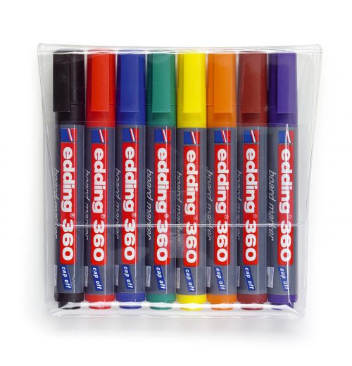 Drywipe Markers edding 360 Whiteboard Marker Bullet Tip 1.5-3mm Assorted Colours (Pack 8)