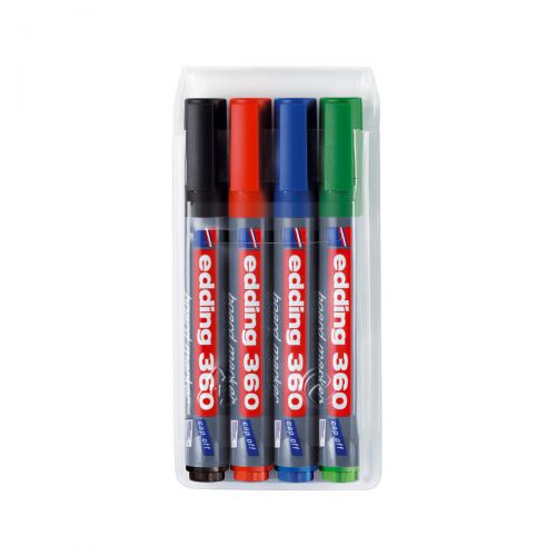 Drywipe Markers edding 360 Whiteboard Marker Bullet Tip 1.5-3mm Assorted Colours (Pack 4)