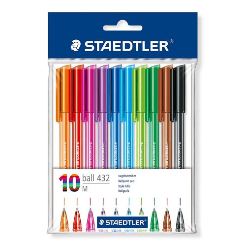 Ball Point Pens Staedtler Rainbow Ballpoint Pen 0.5mm Line Assorted Colours (Pack 10)