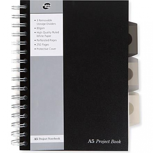 Pukka Pads A5 Wirebound Polypropylene Cover Project Book Ruled 250 Pages Black (Pack 3)