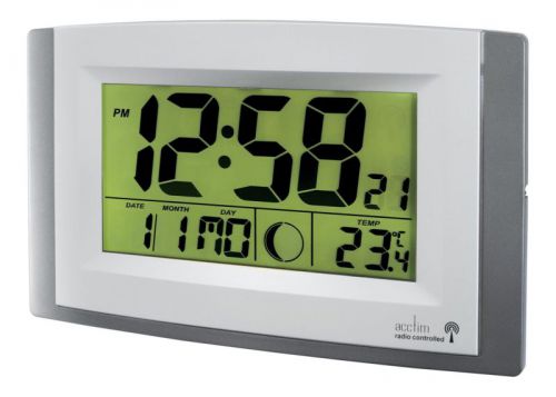 Wall Acctim Stratus Digital Wall/Desk Clock Radio Controlled LCD 270x30x170mm Silver 74057SL