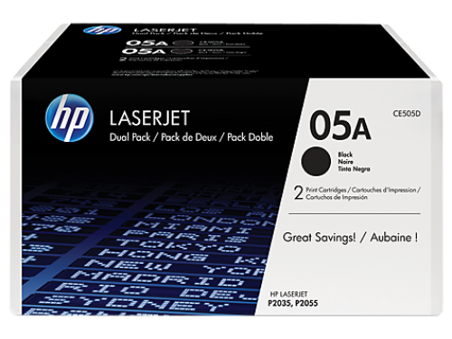 HP 05A Black Standard Capacity Toner Cartridge Twinpack 2 x 2.3K pages (Pack 2) for HP LaserJet P2035/P2050/P2056 - CE505D