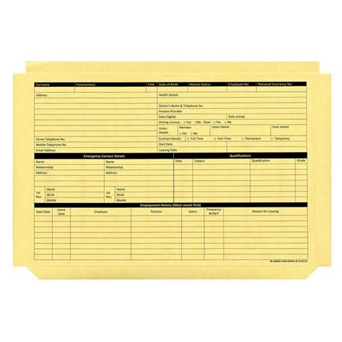 Custom Forms Personnel Pre-Printed Wallet Manilla 330x235mm 270gsm Yellow (Pack 50) PWY01
