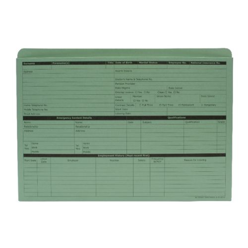 Custom Forms Personnel Wallet Green (Pack of 50) PWG01