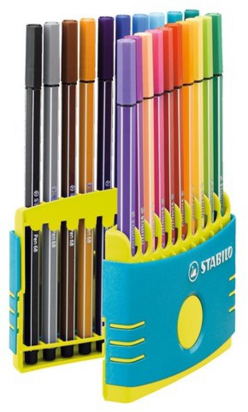 STABILO Pen 68 Fibre Tip Pen 1mm Line Assorted Colours (Wallet 20)
