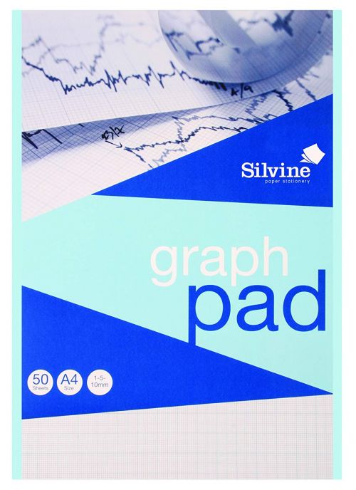 Drawing Pads Silvine A4 Graph Pad 1/5/10mm 90gsm 50 Sheets White/Blue Grided Paper (Pack 12)