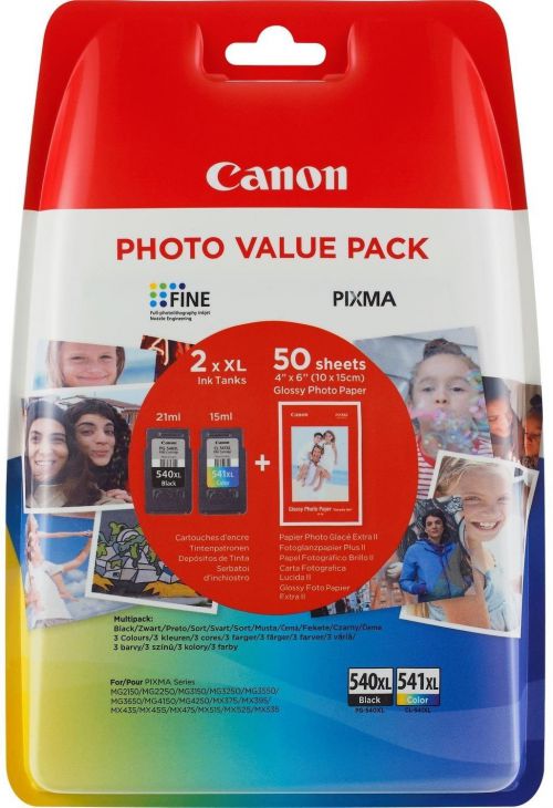 Canon PG540XL CL541XL High Yield Photo Ink Printhead and Paper 2 x 21ml 15ml Multipack - 5222B013