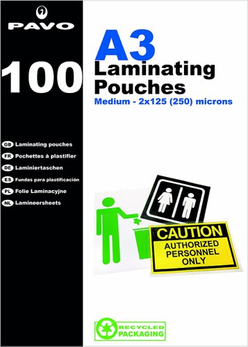 Pavo+Laminating+Pouch+2x125+Micron+A3+Gloss+%28Pack+100%29+8005895