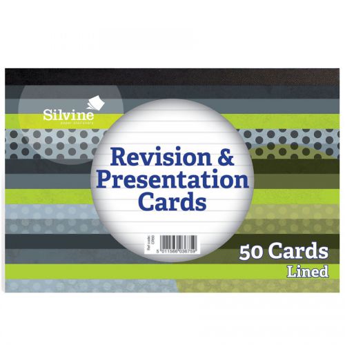 Record Cards Silvine Revision and Presentation Cards Ruled 152x102mm White (Pack 50)