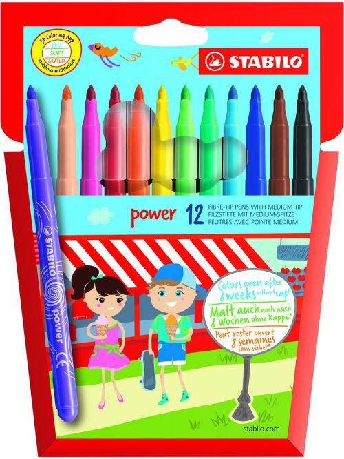 STABILO power Felt Pen 2mm Line Assorted Colours (Wallet 12)