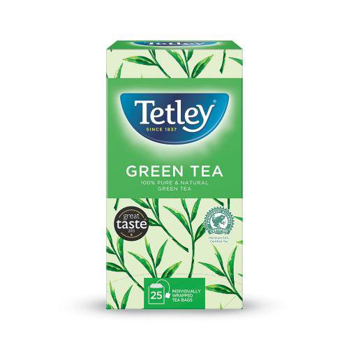 Tea Tetley Pure Green Tea Bags Indiviually Wrapped and Enveloped (Pack 25)