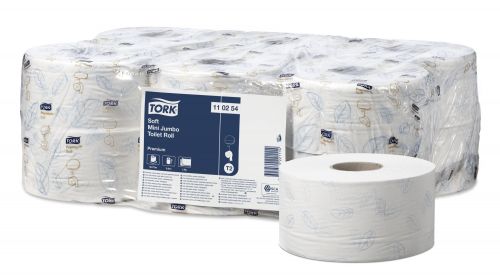 Tork T2 Soft Mini Jumbo Toilet Roll 2 Ply 850 Sheets Premium White (Pack 12) - 110254 Tork T2 Soft Mini Jumbo Toilet Roll 2 Ply 850 Sheets Premium White (Pack 12) - 110254