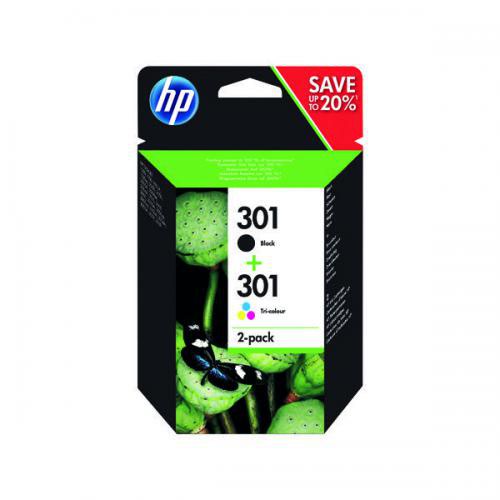 HP 301 Black Standard Capacity Tricolour Ink Cartridge 3ml x 2 Twinpack - N9J72AE