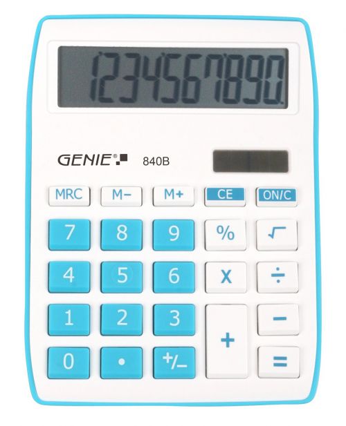 Genie 840B 10 Digit Desktop Calculator Blue