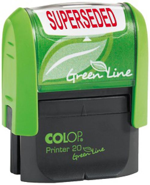 Stamps Colop Green Line P20 Self Inking Word Stamp SUPERSEDED 37x13mm Red Ink