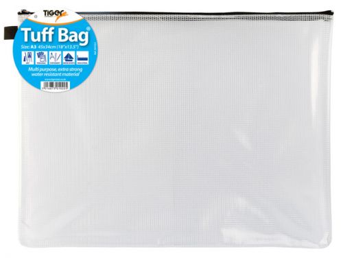 Tiger Tuff Bag Polypropylene A3 500 Micron Clear with Assorted Colour Zips
