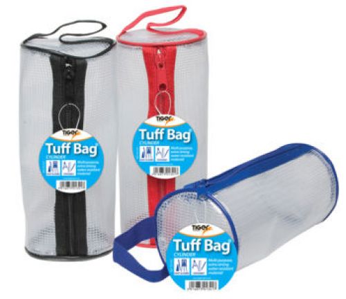 Tiger+Tuff+Bag+Cylinder+Pencil+Case+Polypropylene+550+Micron+Clear+with+Assorted+Colour+Zips+-+301341