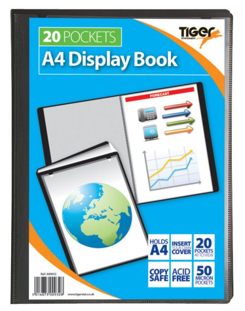 Tiger A4 Presentation Display Book 20 Pocket Black