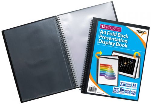 Tiger A4 Fold Back Display Book 12 Pocket Black