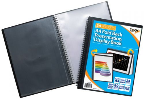 Display Books Tiger A4 Fold Back Display Book 24 Pocket Black
