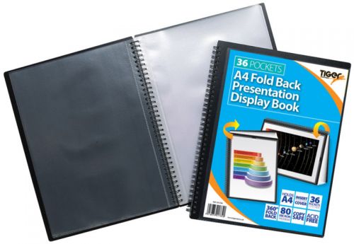 Tiger+A4+Fold+Back+Display+Book+36+Pocket+Black+-+301784