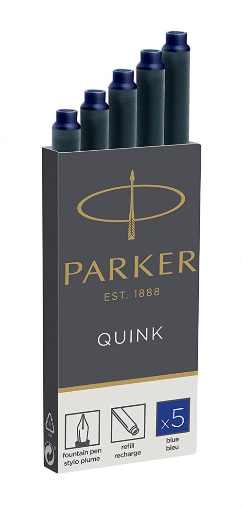 Cartridge Parker Quink Ink Refill Cartridge for Fountain Pens Blue (Pack 5)