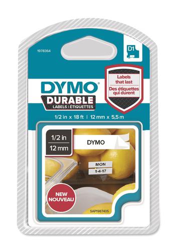 Labelling Tapes & Labels Dymo D1 Label Tape Durable 12mmx5.5m Black on White