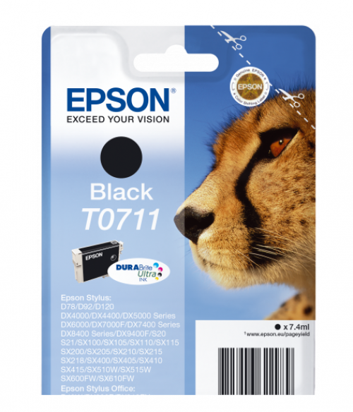 Epson T0711 Cheetah Black Standard Capacity Ink Cartridge 7ml - C13T07114012