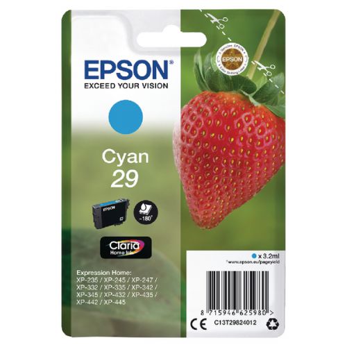 Epson+29+Strawberry+Cyan+Standard+Capacity+Ink+Cartridge+3ml+-+C13T29824012
