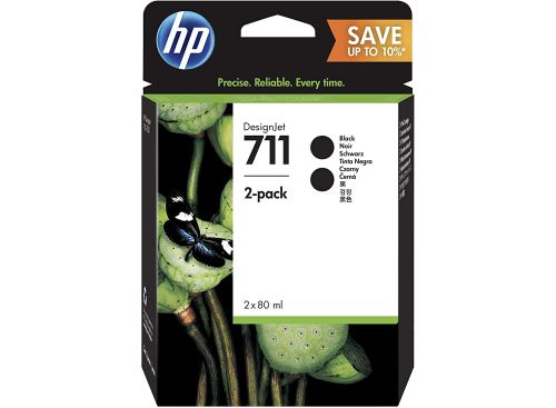 HP 711 Black Standard Capacity Ink Cartridge 80ml Twinpack - P2V31A