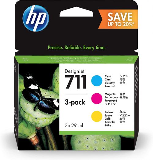 HP 711 Colour Standard Capacity Ink Cartridge 3x 29ml Multipack - P2V32A
