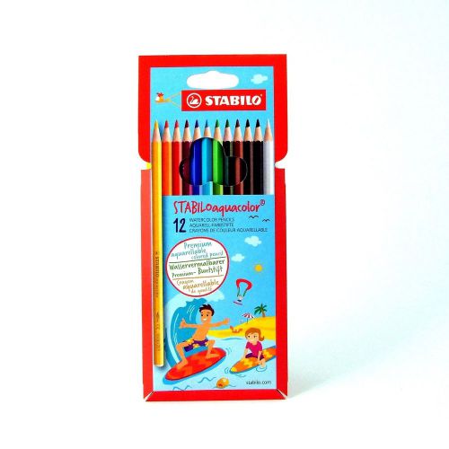 Pencils (Wood Case) STABILOaquacolor Water Colour Colouring Pencil Assorted Colours (Wallet 12)