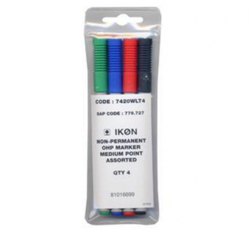 Non-Permanent Markers ValueX OHP Pen Non-Permanent Medium 0.7mm Line Assorted Colours (Pack 4)