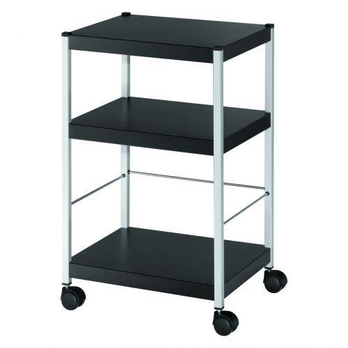 Stacking Chair Trolleys Fast Paper Mobile Trolley Small 3 Shelves Black/Silver