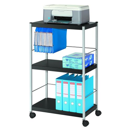 Stacking Chair Trolleys Fast Paper Mobile Trolley Large 3 Shelves Black/Silver