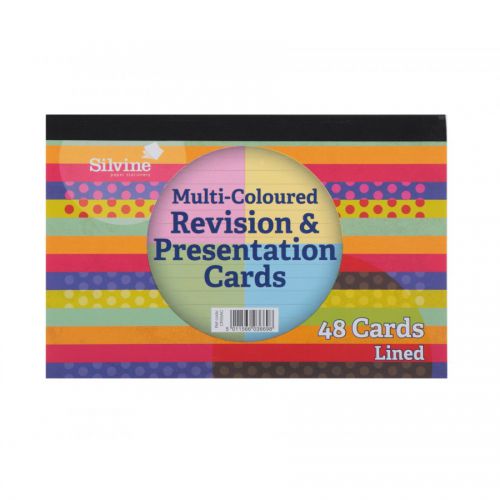 Record Cards Silvine Revision and Presentation Cards Ruled 152x102mm Assorted Colours (Pack 48)
