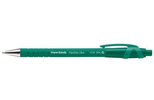 Paper Mate Flexgrip Ultra Retractable Ballpoint Pen 1.0mm Tip 0.5mm Line Green (Pack 12)