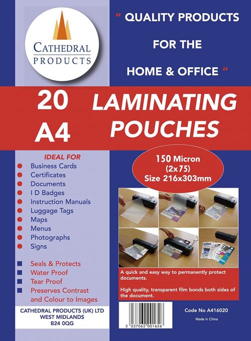 Laminating Film & Pockets ValueX Laminating Pouch A4 2x75 Micron Gloss (Pack 20)
