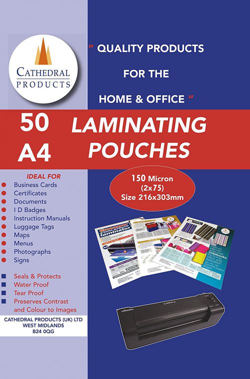 Cathedral+Laminating+Pouch+A4+2x75+Micron+Gloss+%28Pack+50%29+-+LPA416050