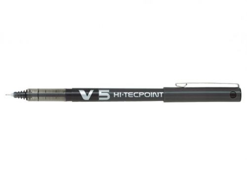 Rollerball Pens Pilot V5 Hi-Tecpoint Liquid Ink Rollerball Pen 0.5mm Tip 0.3mm Line Black (Pack 20)