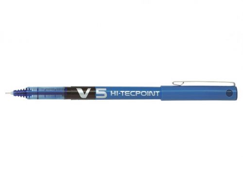 Rollerball Pens Pilot V5 Hi-Tecpoint Liquid Ink Rollerball Pen 0.5mm Tip 0.3mm Line Blue (Pack 20)